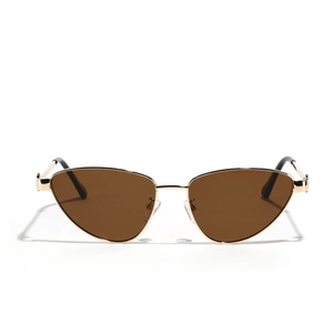 Lunettes de soleil œil-de-chat tendance avec monture dorée et verres marron foncé