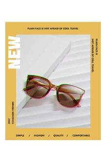 Detail of square beige translucent sunglasses frame with metallic accents on white steps