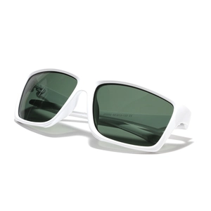 Futuristic white square TR90 sunglasses with dark polarized lenses and Y2K aesthetic