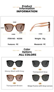 Detailed size specifications and color options for retro oversized cat-eye sunglasses