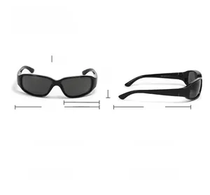 Detailansicht der Rechteck Y2K Sonnenbrille Abmessungen und PC-Rahmen Material
