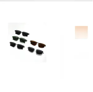 Detailed display of vintage square metal sunglasses in various color frames and lenses