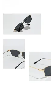 Detailed view of square metal sunglasses featuring triangular hinges and silicone nose pads