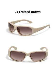 Detailansicht der mattbraunen Y2K Sonnenbrille mit braunen Verlaufsgläsern
