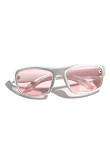 Y2K futuristische Sport-Sonnenbrille mit silbernem Mattrahmen und rosa Gläsern