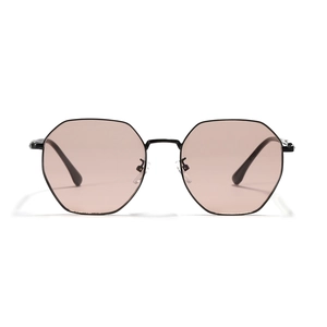 Oversized polygonal metal sunglasses with light tinted lenses for a retro chic look