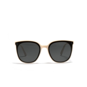 Classic large frame sunglasses in beige and black with gray lenses for a retro look