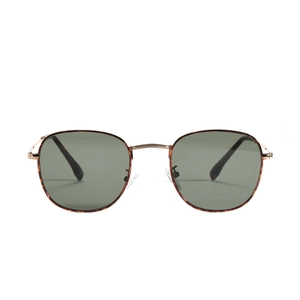 Lunettes de soleil rétro en métal fin avec détails écaille et verres vert foncé