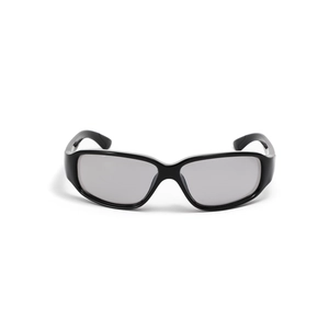 Y2K rechteckige schwarze Wickel-Sonnenbrille mit transparenten grauen Gläsern