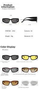Spécifications de taille détaillées et 6 options de couleurs pour lunettes de soleil carrées