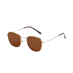 Lunettes de soleil rétro à monture carrée en métal doré et verres marron foncé