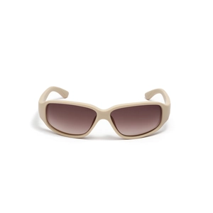 Y2K Rechteckige Sonnenbrille mit beigem Rahmen und braunen Verlaufsgläsern auf Weiß