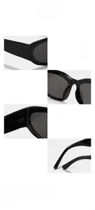Détail des plaquettes de nez intégrées et des charnières métalliques de lunettes de soleil carrées noires