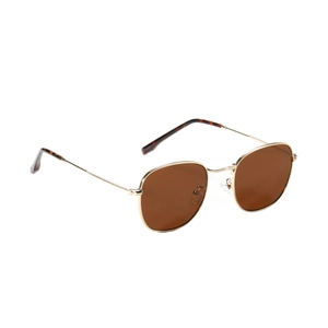 Lunettes de soleil modernes à monture fine en métal doré avec verres bruns