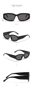 Détails de lunettes de soleil carrées noires avec verres gris et marquages de branche