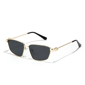 Square fashion metal sunglasses with gold frame and dark polarized lenses for men and women