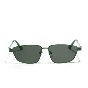 Square metal fashion sunglasses with dark green frames and gray lenses for men and women