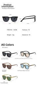 Detailed size specifications for PC aviator sunglasses with frame dimensions and 23g weight