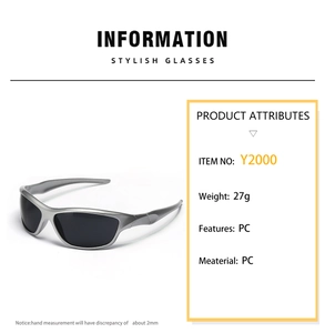 Detail view of silver Y2K futuristic sunglasses weighing 27g with PC frame and lenses