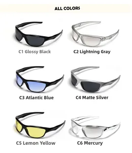 Matrix display showing six diverse color options for Y2K futuristic sport sunglasses