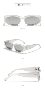 Trois vues de lunettes de soleil ovales argentées avec verres miroirs et monture fine