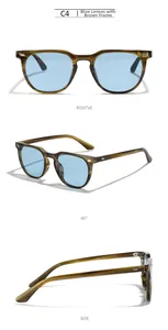 Detail view of tortoiseshell frame sunglasses with blue lenses and CE mark on the temple