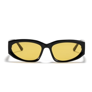 Lunettes de soleil rétro monture noire étroite et verres jaunes pour look street