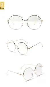 Three-way view of retro round metal glasses frame in gold finish for men and women