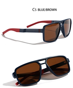 Détails de lunettes de soleil carrées TR90 bleues avec verres polarisés marron