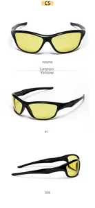 Three-angle view of sporty silver Y2K sunglasses with vibrant lemon yellow lenses