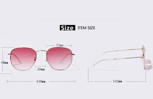 Detailed size chart for retro square sunglasses with lens and frame dimensions