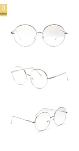 Three-angle views of retro round silver metal thin frame glasses for a stylish oversized look