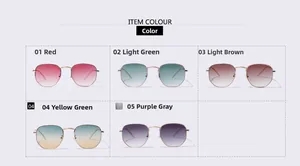 Five assorted colors of vintage metal square sunglasses with gradient ocean lenses shown