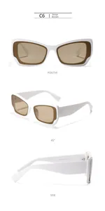Three-view layout of white square Y2K sunglasses with C6 beige lenses and size 58-16-151