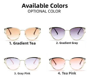 Détail de quatre lunettes de soleil œil-de-chat ornées de perles en divers dégradés