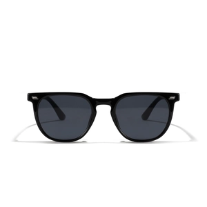 Classic black aviator sunglasses with silver rivets and dark polarized lenses