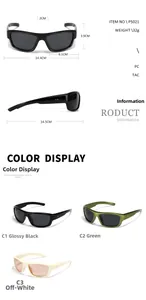 Detailed size specifications and color options for Y2K style PC frame sunglasses