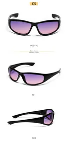 Detail view of black frame sunglasses with purple gradient lenses and model Y2001 code