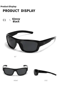 Detailed multi-angle view of bright black Y2K sports sunglasses including front and side
