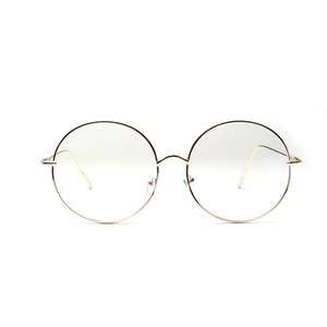 Retro oversized round gold metal frame eyeglasses with clear lenses for a minimalist look