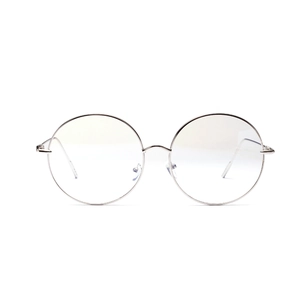 Retro round oversized silver metal frame glasses with transparent lenses for women and men