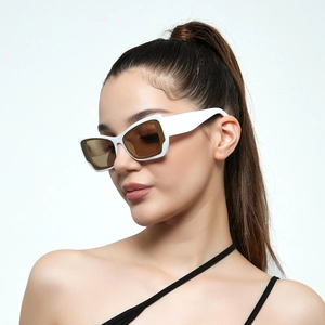 Stylish white chunky frame sunglasses with brown gradient lenses in Y2K retro style