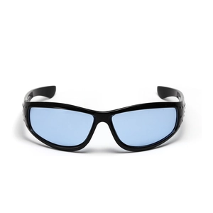 Y2K sporty cycling sunglasses with black frames and light blue lenses for outdoor sports