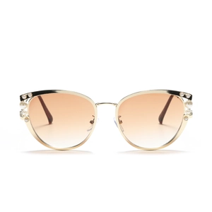 Lunettes de soleil œil-de-chat dorées avec verres dégradés orange et détails en perles