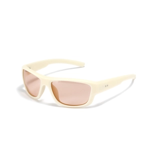 Y2K futuristic sports sunglasses with matte cream white frame and light pink lenses