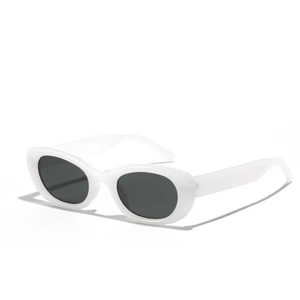 Retro white oval sunglasses with thick frame and dark lenses for men and women