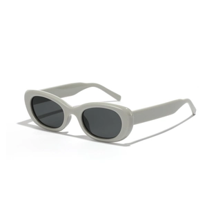 Retro oval sunglasses in light grey frame with dark grey lenses for men and women
