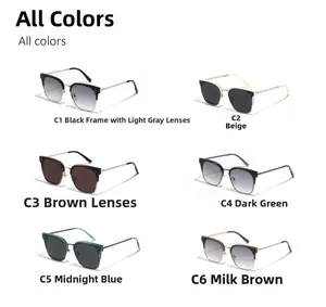 Cat-Eye-Sonnenbrille mit Nietenverzierung in sechs verschiedenen Rahmenfarben auf Weiß