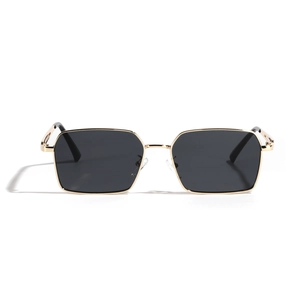 Classic square gold metal sunglasses with dark gray polarized lenses for men and women