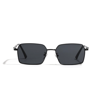 Classic black square metal frame sunglasses with dark grey lenses and slim temples